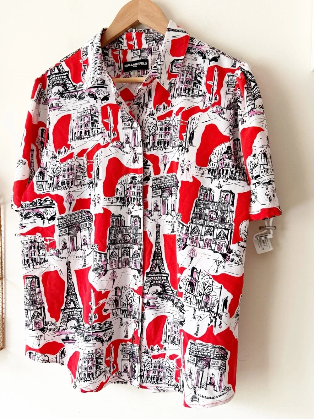 Karl Lagerfeld Bungee-Sleeve Blouse Parisian Sketch Theme Print Size Medium - Picture 7 of 13